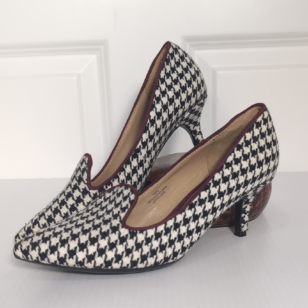 Isaac Mizrahi Women’s Heel Shoes Size 6 Black White Houndstooth Pumps Piping
